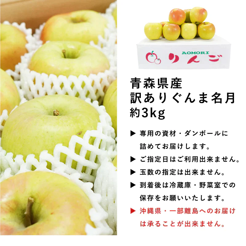 【予約受付中】青森県産 訳あり ぐんま名月 約3kg 数量限定! ※10月下旬頃からご予約順に発送予定※家庭用 青森 りんご 林檎 群馬名月 果物 フルーツ 送料無料 ks