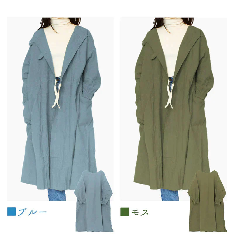 【ライトピンク】割烹着 2way エプロン あったか 暖かい 無地 可愛い おしゃれ ロング丈 前開き かっぽう着 ガウン 大きいサイズ 羽織り 長袖 大人 保育士 コットン 綿100%