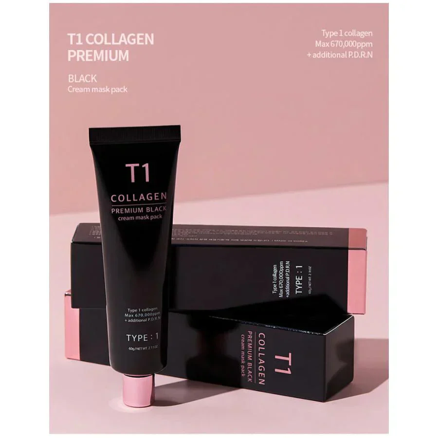 T1コラーゲンパック プレミアムブラック 60g 日本代理店公認販売店  てん子 tenco 韓国 フェイスパック 肌荒れ 肌 はり コスメ (送料無料) 【こちらの商品は消費期限2024年7月】
