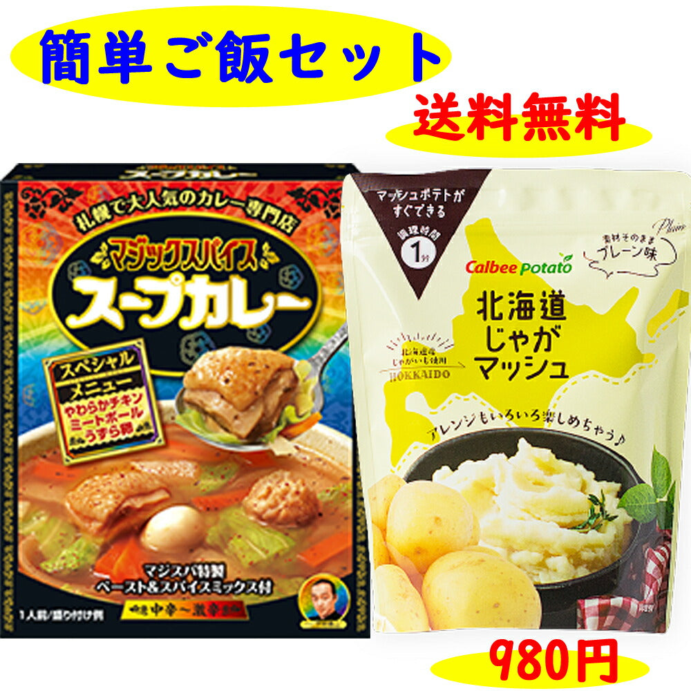 じゃがマッシュ と マジックスパイスカレー 1箱 の計２個 簡単ご飯セット 非常食 レトルト カレー マッシュポテト ポテトサラダ お手軽 送料無料