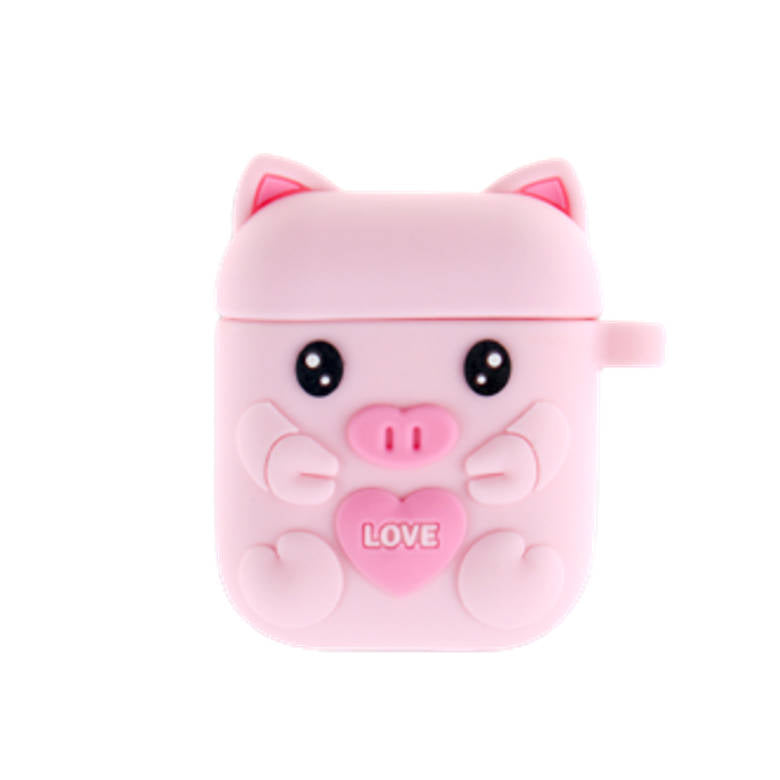 airpods1/2 ミント ピッグキャラクター 可愛い豚 エアーポッズ カバー シリコンエアポッツ 1/2 ケース かわいい キズ防止 耐衝撃 保護 紛失防止 4色カラビナ付き