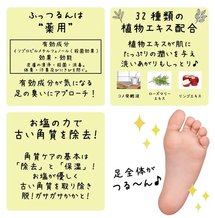 リッシュビー　薬用フットマッサージソープ ふっつるん １５５ｇ◆スクラブ ボディスクラブ ソルト バスタイム フットケア ボディケア SAVON かかとケア 消臭 美脚 足 脚 マッサージ セルフ お家エステ 福袋
