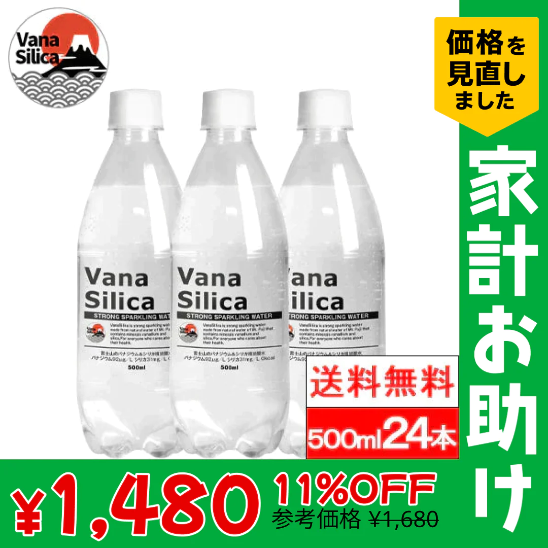 【全国配送対応】【1ケース】【送料無料】 富士山のバナジウム＆シリカ 強炭酸水 VanaSilica（バナシリカ） 500ml 24本 プレーン【家計お助けSALE】