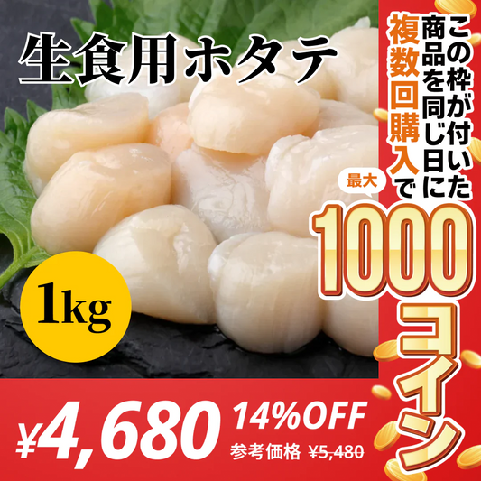 北海道産ホタテ 生食用 刺身 1kg 貝柱【コインバック対象】