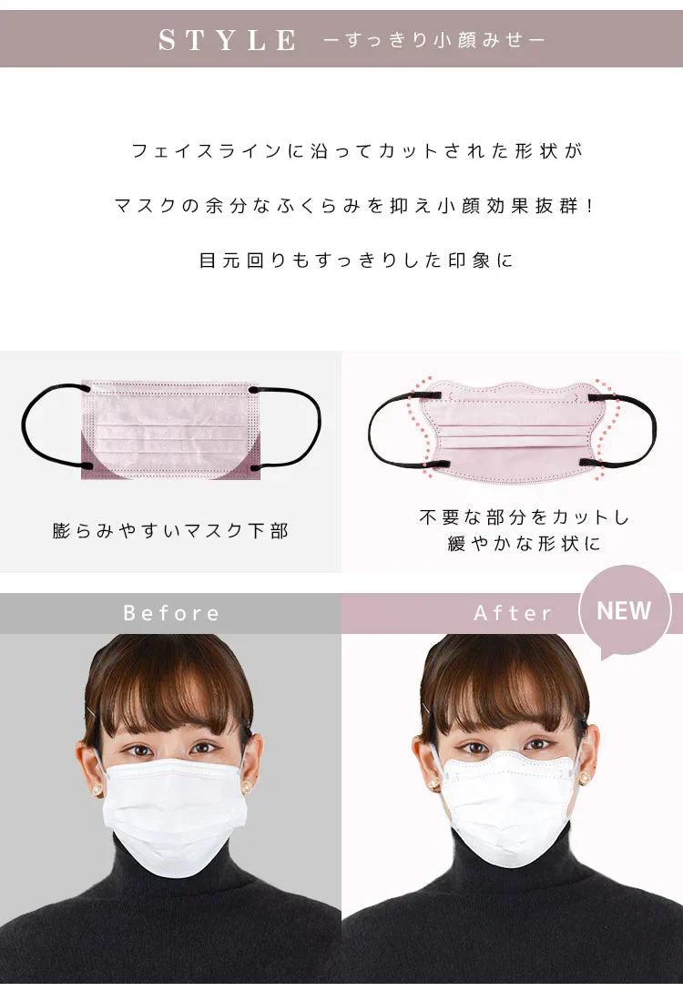 【やや小さめサイズ】【ピンクベージュ】【100枚セット】 4Dマスク お買い得　訳あり品　数量限定　カラーマスク 　ジュエルフラップマスク