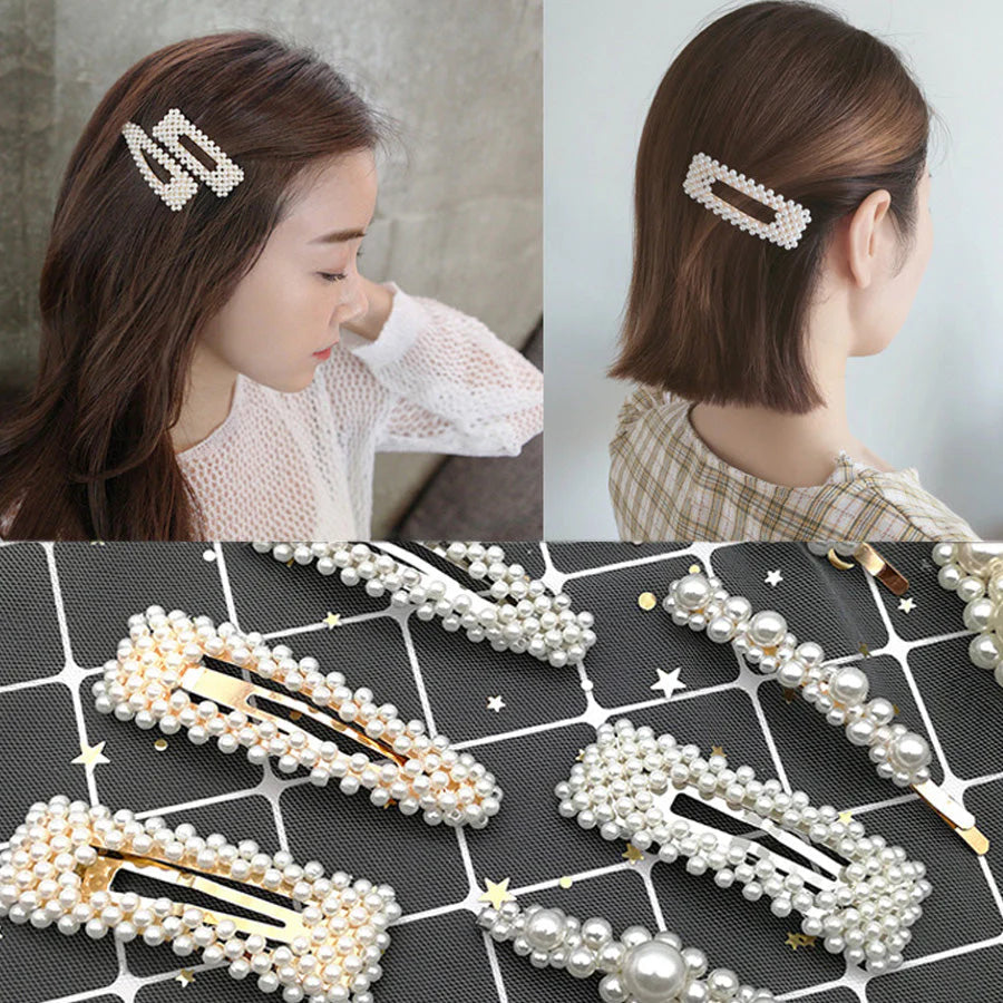 (A61)ヘアピン パッチン留め ヘアクリップ バレッタ 髪どめ 髪留め ヘアアクセサリー 白 パール風 真珠風
