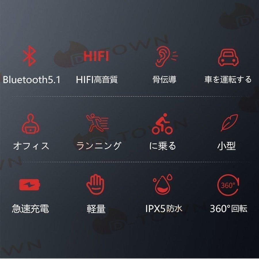 骨伝導 イヤホン Bluetooth 片耳掛け　ワイヤレス マイク付き ヘッドホン(w213B)ブルー