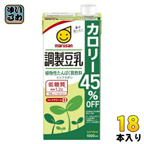 マルサンアイ 調製豆乳 カロリー45％オフ 1000ml 紙パック 18本 (6本入×3 まとめ買い) イソフラボン ソイミルク 1L 低糖質