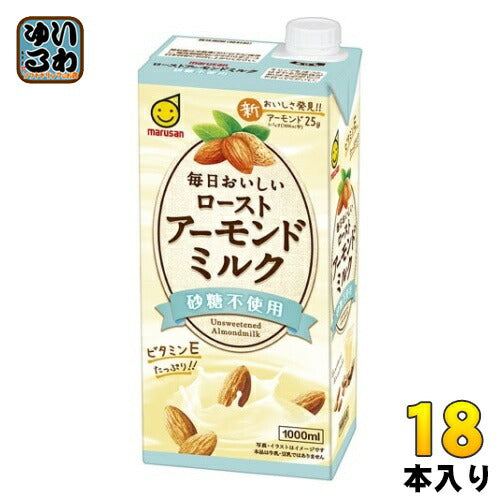 マルサンアイ 毎日おいしい ローストアーモンドミルク 砂糖不使用 1000ml 紙パック 18本 (6本入×3 まとめ買い)