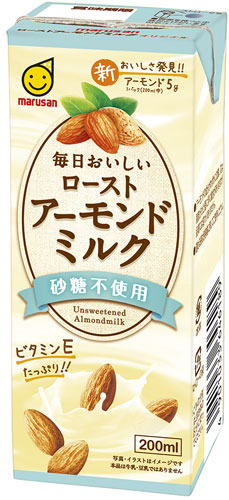 マルサンアイ 毎日おいしい ローストアーモンドミルク 砂糖不使用 200ml 紙パック 48本 (24本入×2 まとめ買い)