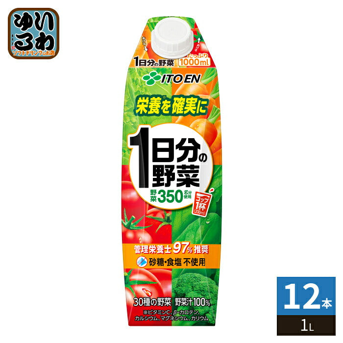 伊藤園 1日分の野菜 屋根型キャップ付容器 1L 紙パック 12本 (6本入×2 まとめ買い) 野菜ジュース 野菜100%飲料 砂糖食塩不使用 一日分の野菜