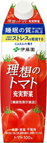 伊藤園 充実野菜 理想のトマト 屋根型キャップ 1L 紙パック 12本 (6本入×2 まとめ買い) 野菜ジュース トマトジュース 機能性表示食品