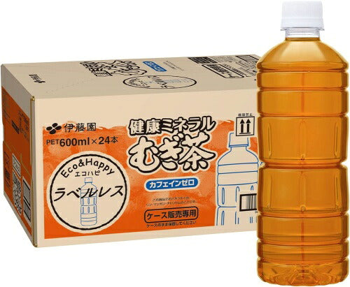 伊藤園 健康ミネラルむぎ茶 ラベルレス 600ml ペットボトル 48本 (24本入×2 まとめ買い) お茶 デカフェ ノンカフェイン 麦茶