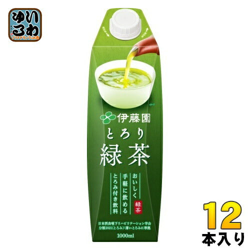 伊藤園 とろり緑茶 屋根型キャップ付き 1L 紙パック 12本 (6本入×2 まとめ買い) お茶 緑茶飲料 とろみ飲料 介護 嚥下