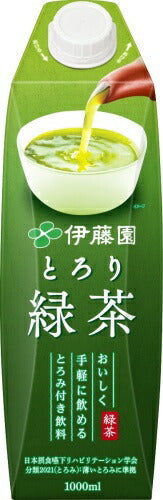 伊藤園 とろり緑茶 屋根型キャップ付き 1L 紙パック 12本 (6本入×2 まとめ買い) お茶 緑茶飲料 とろみ飲料 介護 嚥下
