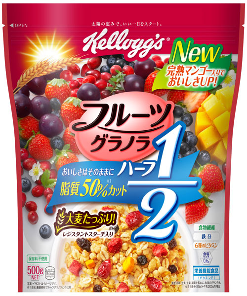 ケロッグ フルーツグラノラ ハーフ 徳用袋 500g 12袋入 〔低脂肪 ヘルシー 栄養機能食品 ビタミンE フルーツ グラノラ お得サイズ〕