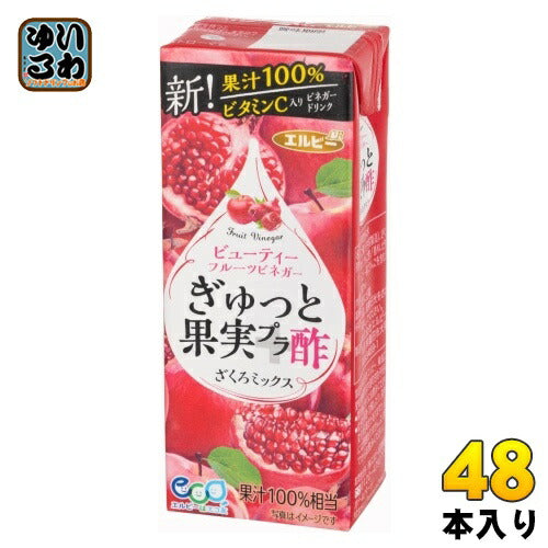 エルビー ぎゅっと果実+酢  ざくろミックス 200ml 紙パック 48本 (24本入×2 まとめ買い) 果汁飲料 果実酢 ザクロ