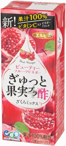エルビー ぎゅっと果実+酢  ざくろミックス 200ml 紙パック 48本 (24本入×2 まとめ買い) 果汁飲料 果実酢 ザクロ