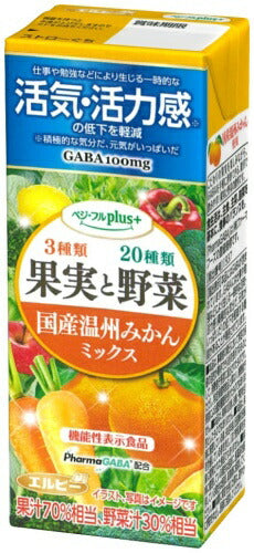 エルビー べジフル プラス+ 国産温州みかんミックス 200ml 紙パック 24本入 果汁飲料 GABA 機能性表示食品