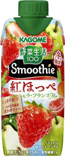 カゴメ 野菜生活100 スムージー 紅ほっぺ&ラ・フランスMix 330ml 紙パック 36本 (12本入×3 まとめ買い) 野菜ジュース Smoothie 砂糖不使用 苺 いちご