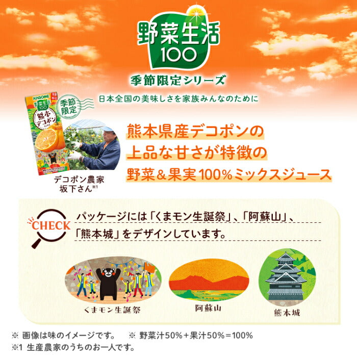 カゴメ 野菜生活100 熊本デコポンミックス 195ml 紙パック 96本 (24本入×4 まとめ買い)  野菜ジュース 季節限定 果汁ミックス 砂糖不使用