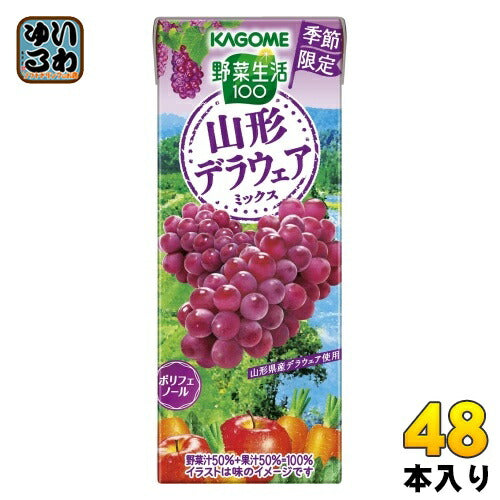 カゴメ 野菜生活100 山形デラウェアミックス 195ml 紙パック 48本 (24本入×2 まとめ買い) 野菜ジュース 季節限定