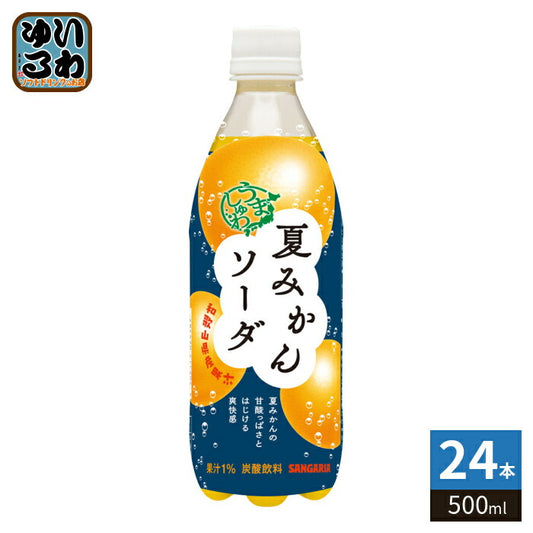 サンガリア うましゅわ 夏みかんソーダ 500ml ペットボトル 24本入 炭酸飲料 なつみかん 期間限定 果汁