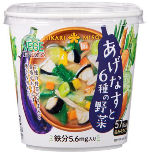 ひかり味噌 VEGE MISO SOUP あげなすと6種の野菜＋鉄分 120個 (60個入×2 まとめ買い) 〔べジミソスープ 即席みそ汁 味噌汁 生みそ インスタント 緑黄色野菜 根菜〕