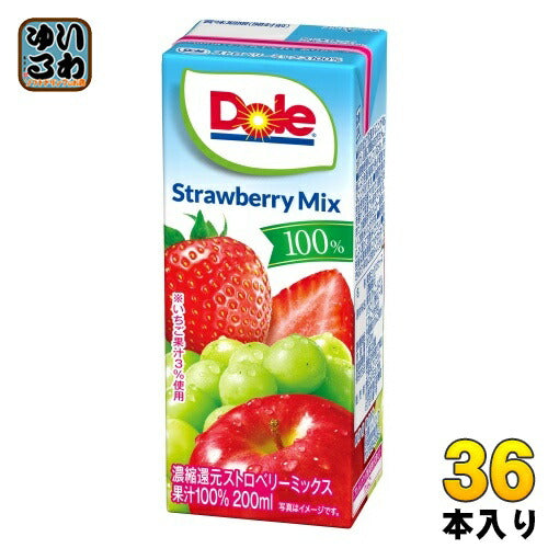 雪印メグミルク Doleストロベリーミックス100% 200ml 紙パック 36本 (18本入×2 まとめ買い) 果実ミックスジュース 濃縮還元