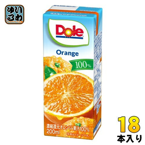 雪印メグミルク Doleオレンジ100% 200ml 紙パック 18本入 オレンジジュース オレンジ果汁100%