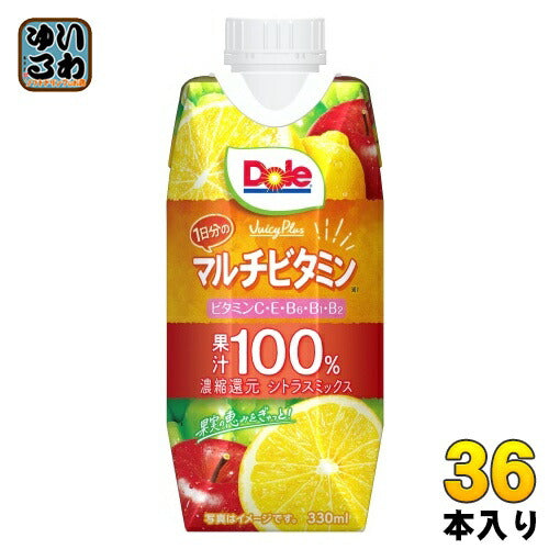 雪印メグミルク Dole Juicy Plus 1日分のマルチビタミン 330ml 紙パック 36本 (12本入×3 まとめ買い) 果実飲料 濃縮還元 果汁100%