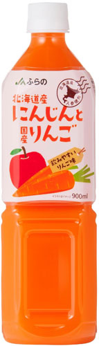 JAふらの 北海道産にんじんと国産りんご 900ml ペットボトル 12本入(野菜ジュース) 〔果汁飲料〕