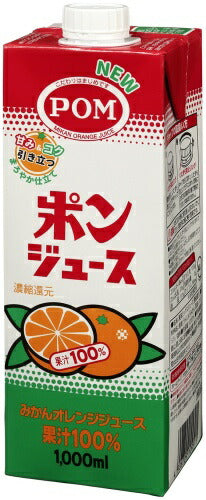 えひめ飲料 POM ポンジュース スクエア 1L 紙パック 12本 (6本入×2まとめ買い) オレンジジュース 果汁100% 温州みかん
