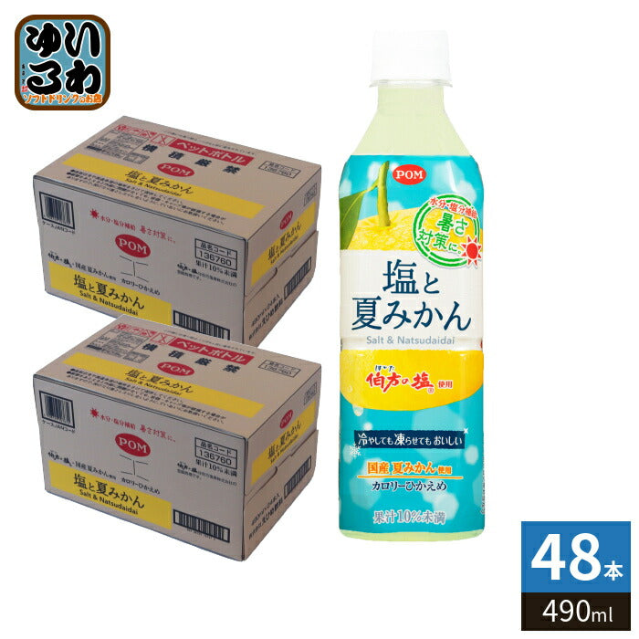 えひめ飲料 POM ポン 塩と夏みかん 490ml ペットボトル 48本 (24本入×2 まとめ買い) 熱中症対策 冷凍可能 季節限定