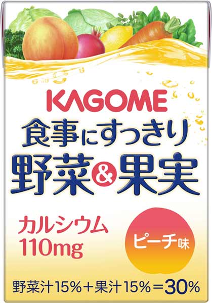 カゴメ 食事にすっきり 野菜＆果実カルシウム ピーチ味 100ml 紙パック 72本(36本入×2 まとめ買い) 野菜ジュース カルシウム 小容量