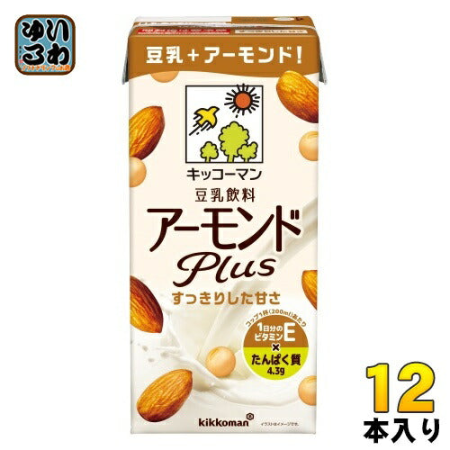 キッコーマン 豆乳飲料 アーモンド Plus 1L 紙パック 12本 (6本入×2 まとめ買い) イソフラボン 植物性ミルク すっきりした甘さ
