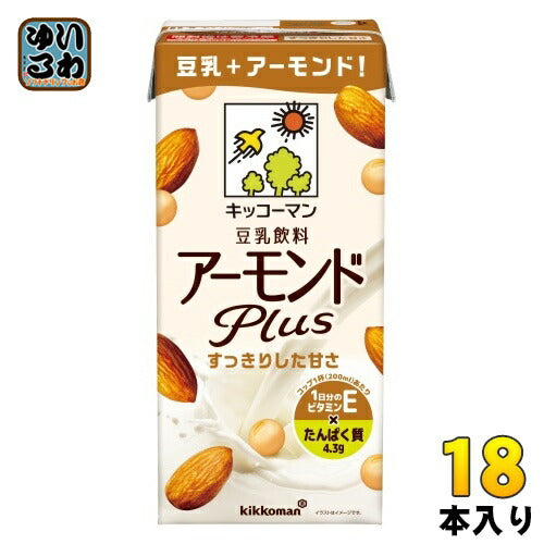 キッコーマン 豆乳飲料 アーモンド Plus 1L 紙パック 18本 (6本入×3 まとめ買い) イソフラボン 植物性ミルク すっきりした甘さ
