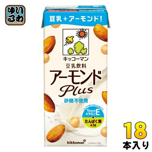 キッコーマン 豆乳飲料 アーモンド Plus 砂糖不使用 1Lパック 18本 (6本入×3 まとめ買い) イソフラボン 植物性ミルク