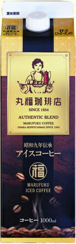 丸福珈琲店 昭和九年伝承アイスコーヒー 甘さひかえめ 1L 紙パック 12本 (6本入×2 まとめ買い) 加糖 濃い 常温保存 送料無料