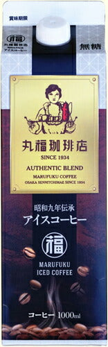 丸福珈琲店 昭和九年伝承アイスコーヒー 無糖 1L 紙パック 6本入 ブラック 濃い 常温保存 送料無料