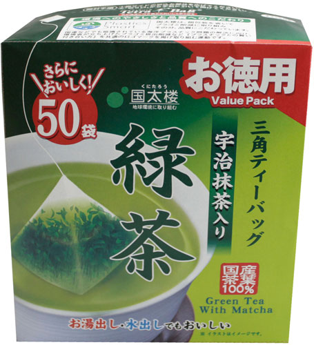国太楼 お徳用 宇治抹茶入り緑茶 三角ティーバッグ 2g×50バック 12袋 （6袋入×2　まとめ買い）