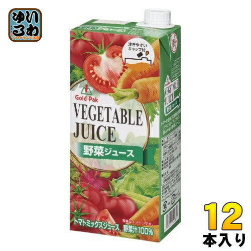 ゴールドパック 野菜ジュース 有塩 1L 紙パック 12本 (6本入×2 まとめ買い) 野菜ジュース 食塩入り トマトミックスジュース