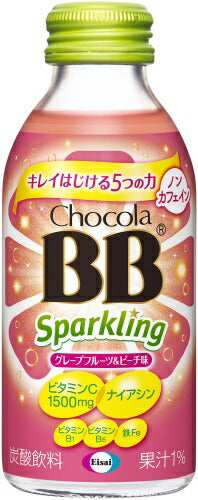 エーザイ チョコラBB スパ－クリング グレープフルーツ&ピーチ味 140ml 瓶 24本入 炭酸飲料 栄養機能食品 〔炭酸飲料〕