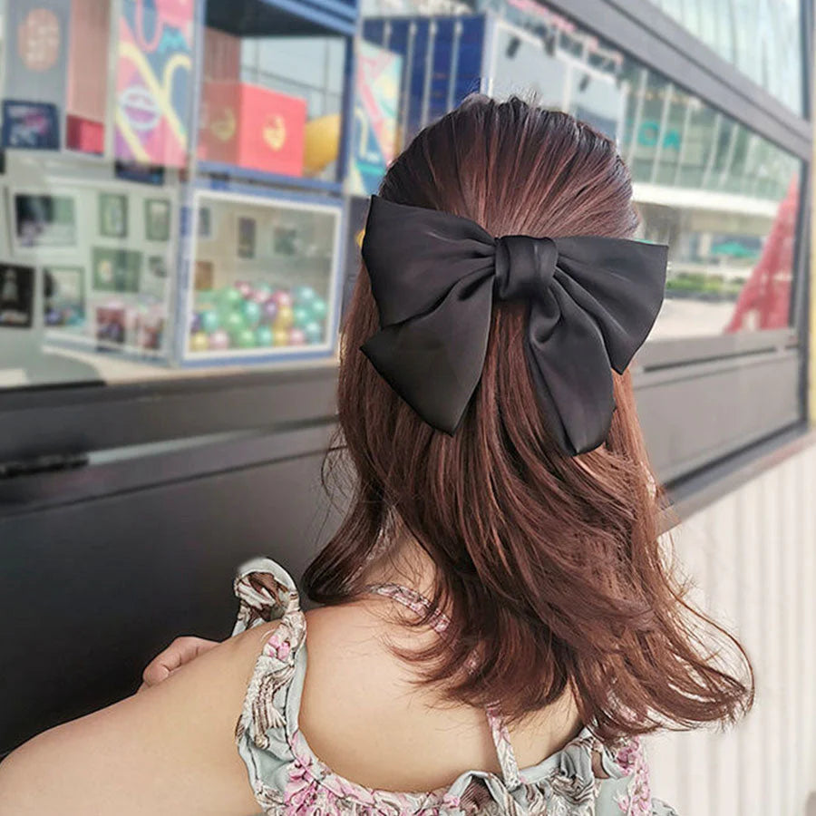 (ブラック)リボンヘアアクセサリー 髪飾り 大きい おしゃれ　キッズ　大人