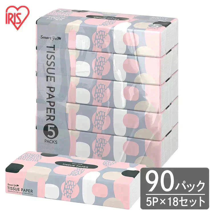 【90パック】ソフトパックティッシュ(5個入り×18個セット)　ティッシュペーパー ティッシュ ソフトパック スマートエール smart yell  まとめ買い 備蓄