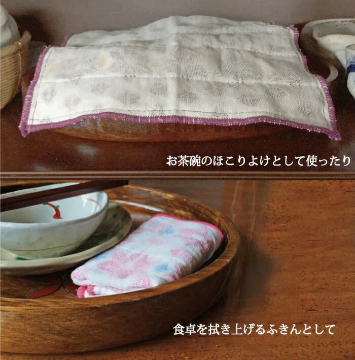 綿ガーゼテーブルふきん和柄5枚入/30×30ｃｍ◆ かや生地 蚊帳 キッチンクロス 布巾 布きん フキン コットン 吸水 台拭き 台ふき おしぼり かわいい セット まとめ買い 引っ越し挨拶