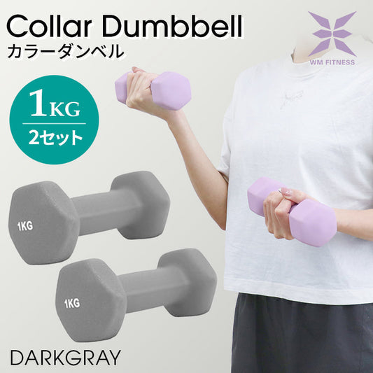 【1kg 】【ダークグレー】ダンベル 2個セット カラーダンベル ダンベル コンパクト おしゃれ かわいい カラフルダンベル エクササイズ フィットネス シェイプアップ ダイエット スポーツ 筋トレ 筋力アップ インナーマッスル 男女兼用 男性 女性 自宅 セット