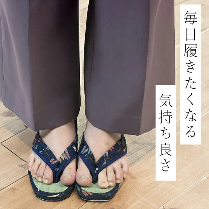 【なかよしメダカ　Mサイズ】草履 レディース 痛くない 安い 草履サンダル い草 M/L ネイビー 藍染め 和柄 たたみ草履