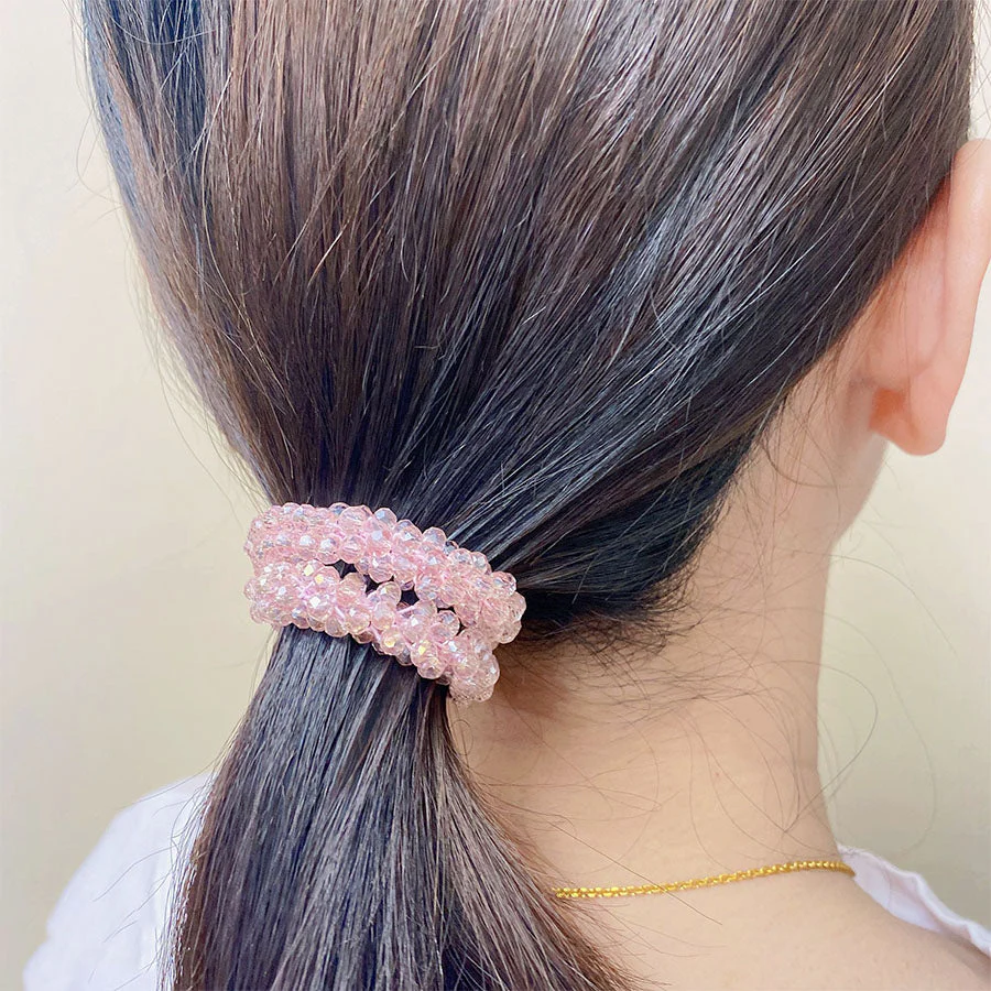 (ゴールド)ヘアゴム　キラキラ　ヘアアクセサリー　かわいい　ゴールド　オシャレ　髪飾り　上品　大人っぽい　クリスタルビーズ 大人 上品 エレガント フェミニン 　シンプル　ブレスレット　子供用　大人