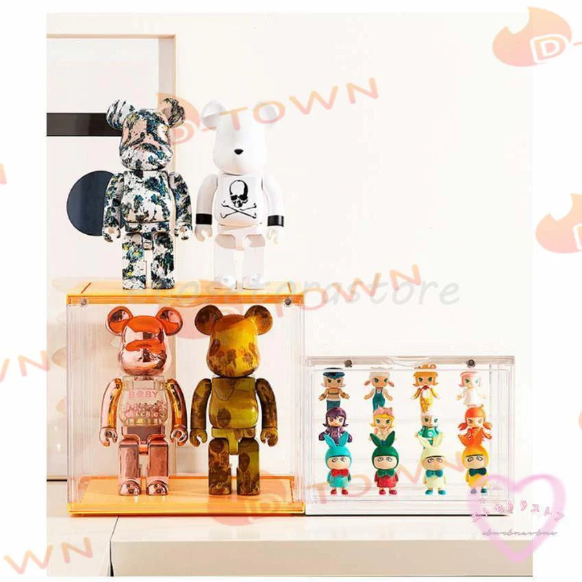 即納 大きいサイズ フィギュアケース 収納ケース 可動棚 コレクション ボックス クリアケース コレクションケース 透明 展示ケース マグネット扉付き 積み w605D(イエロー)